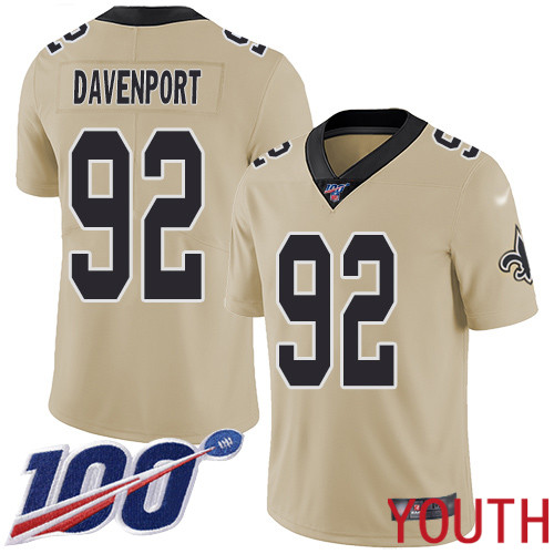 New Orleans Saints Limited Gold Youth Marcus Davenport Jersey NFL Football #92 100th Season Inverted Legend Jersey